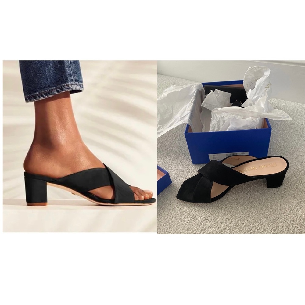 Stuart Weitzman Aletha 50 Black Suede Sandals
